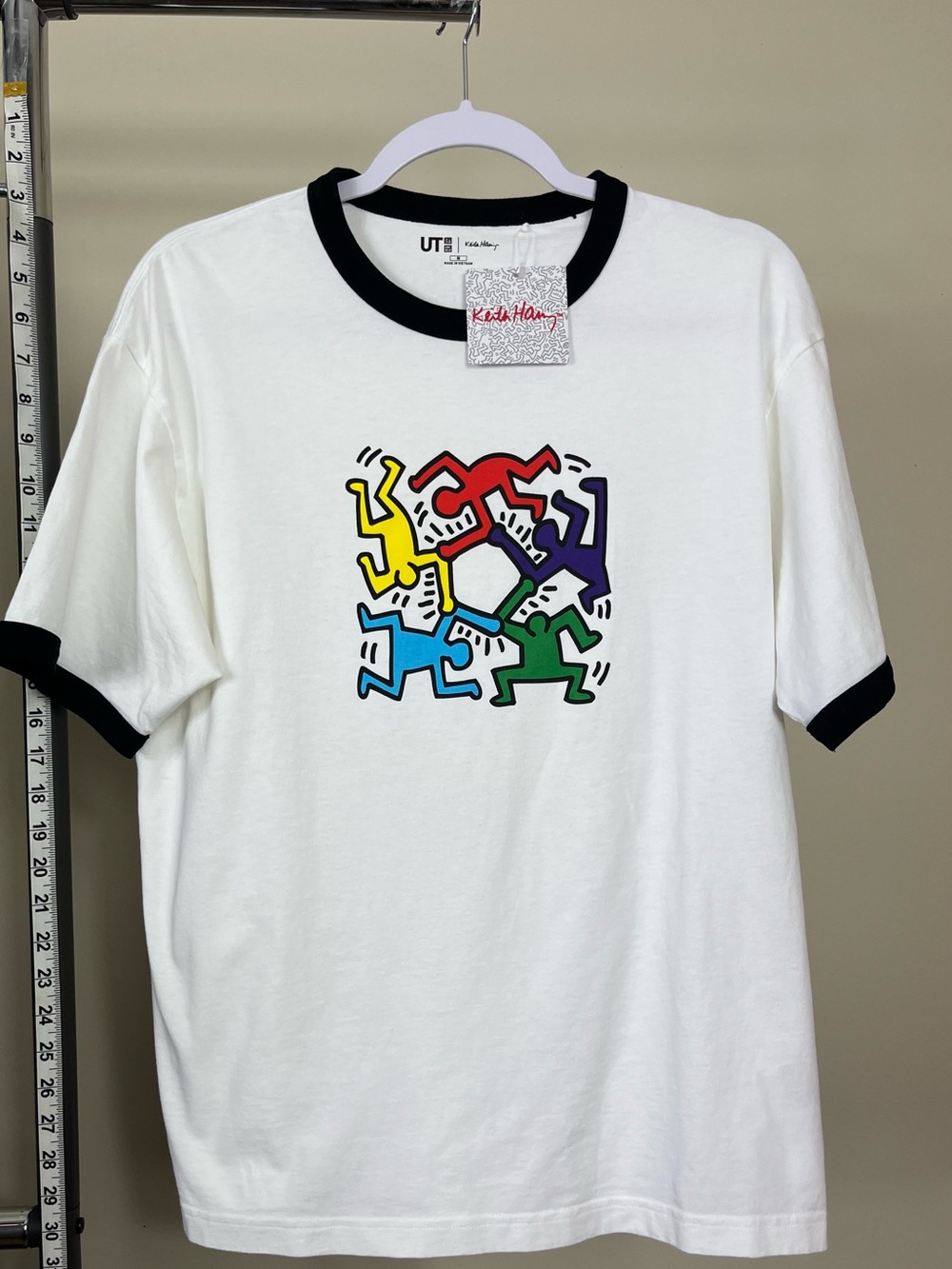 Keith Haring UT White Ringer Tee with Black Trim and Multicolor Graphic